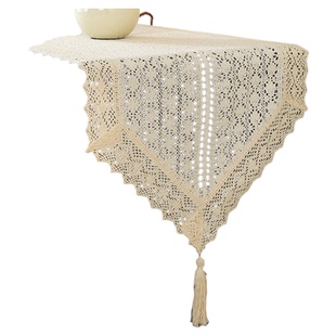 美式乡村桌旗复古镂空蕾丝桌布棉线钩织长条桌垫电视柜盖巾茶几布