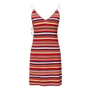 CNNAKUPENDA红色条纹吊带连衣裙女士NKPD夏季修身显瘦无袖裙子