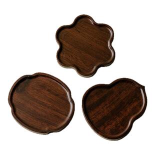 梵汝 黑胡桃木花瓣小杯垫茶杯托手工木质茶托盘茶具配件茶道配件