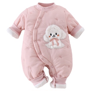 婴儿棉衣连体衣冬季2025新款花棉袄260g加厚夹棉外出冬装宝宝棉服
