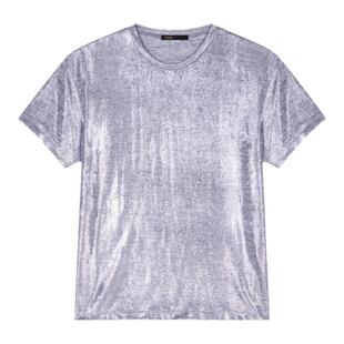 季末7折Maje2025秋冬女装法式气质银色圆领短款短袖针织T恤上衣