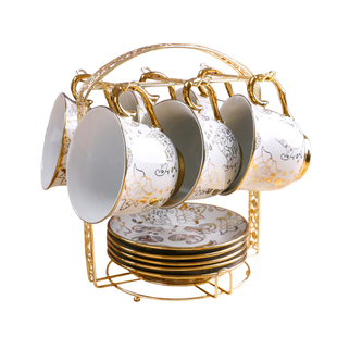 博艺 欧式雕花水杯咖啡杯挂架创意陶瓷杯杯架不锈钢收纳架不褪色