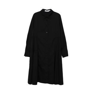 MOVEUP幻走2025冬季新款.FUN系列翻领直筒门襟分割碎褶梭织连衣裙