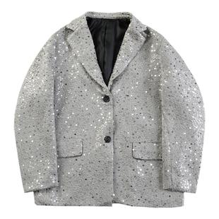 高级感炸街亮片西装男秋冬款小众设计感潮流演出痞帅时髦西服外套
