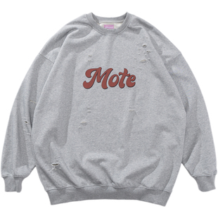 【折扣】Unlimited Mote 休闲宽松纯棉印花圆领套头破洞卫衣