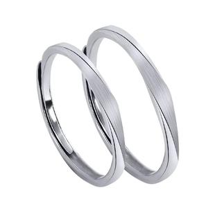 ARAI纯银情侣对戒小众设计99足银素圈送礼物求婚戒指一对可调节