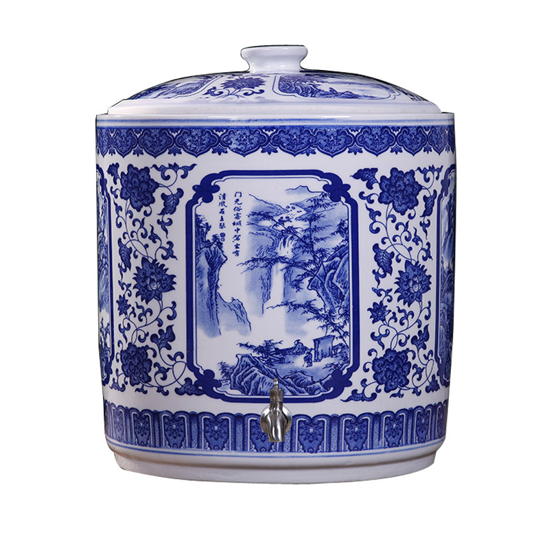 景阁陶瓷青花10斤泡茶纯净水桶