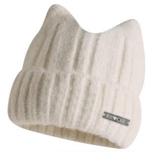 可爱猫耳朵帽子女冬2025新款秋冬大头围显脸小羊毛混纺保暖针织帽