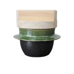 日本原装进口独步炎作家手作木盖羽釜米饭锅高颜值砂锅土锅亮绿釉