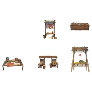 50张造景贴纸古代庭院建筑街摊贴