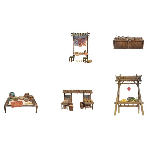 50张造景贴纸古代庭院建筑街摊贩贴纸马车小摊位透明贴纸3D景观国风手账拼贴手机潮流古代街摊笔记本小贴纸画