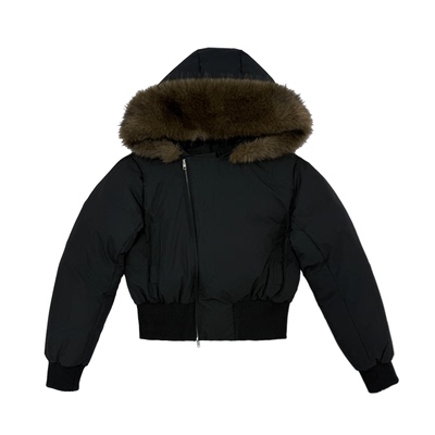 JCAESAR WOMEN 90白鸭绒 可拆卸毛领 斜门襟连帽短款羽绒服外套冬