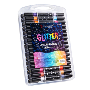 丙烯闪光双头马克笔48色软头水彩笔小学生美术专用荧光笔儿童带闪粉幼儿园画笔珠光彩色流沙亮晶晶手帐笔