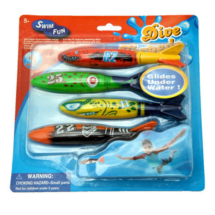 安全儿童戏水浮浅游戏投掷玩具游泳池底认知潜水鱼雷玩具组合多色
