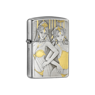 Zippo打火机绝色双妃官方正品熏银盔甲浮雕防风煤油送男朋友礼物