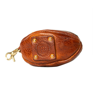 意大利进口加厚头层植鞣牛皮手工橄榄球小包钥匙包耳机包零钱包挂