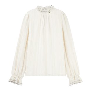 秋水伊人双层木耳边立领雪纺衫2026年春季新款女内搭漂亮优雅小衫