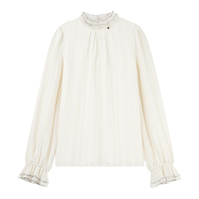 秋水伊人双层木耳边立领雪纺衫2026年春季新款女内搭漂亮优雅小衫