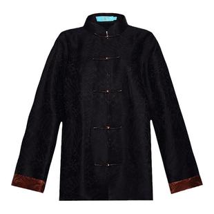 望舒三重门新款原创提花真丝男士唐装盘扣外套高档中国风国潮黑色