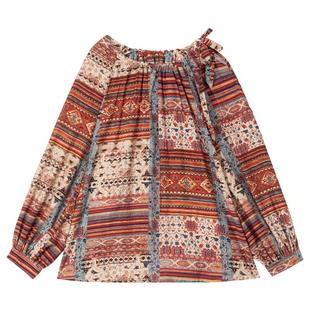 KEIKO 异域风情花色宽松长袖小衫上衣秋季波嬉系度假出游碎花衬衫