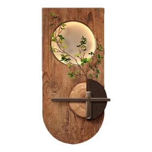 中古风水培绿植玄关装饰画复古高级感走廊尽头挂画入户进门壁画灯