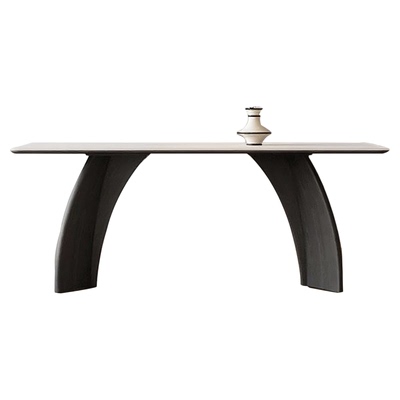 中古奶油风实木岩板餐桌椅组合