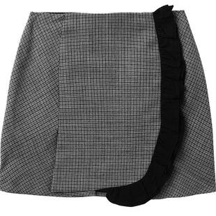 IT MSGM女装格纹半身裙新品个性甜酷撞色木耳边饰A字短裙03700AL