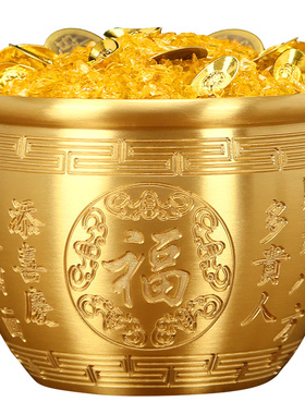 百福铜缸黄铜米缸摆件家居客厅装饰品招聚存财特大号存钱罐聚宝盆