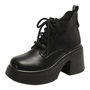 品牌正品真皮马丁靴女2025秋冬新款厚底女士高跟鞋系带低帮短靴鞋