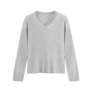 【商场同款】X--MOOM2025冬季新款羊毛混纺V领宽松微透针织毛衣女
