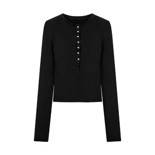 微胖MM辣妹风修身半开领纽扣上衣女冬季设计感内搭加厚加绒打底衫