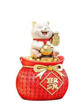 招财猫粉色聚宝盆存钱罐摆件