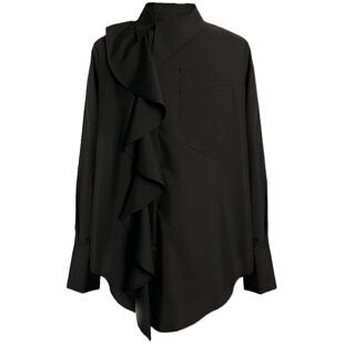 「 凌鸦ILNya 」支离_黑/白 宫廷荷叶边衬衫 法式优雅长袖衬衫