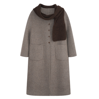 YUZI绵羊毛双面呢大衣长款送围巾