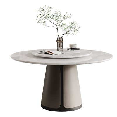 大理石圆桌高端意式现代简约家用小户型天然大理石圆形餐桌带转盘