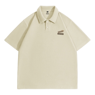 班尼路杏色翻领polo衫男款夏季华夫格重磅衬衣男士休闲百搭短袖A