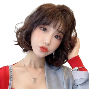 假发女羊毛卷短发真发全头套真人发蓬松自然新款时尚短发型旗舰店
