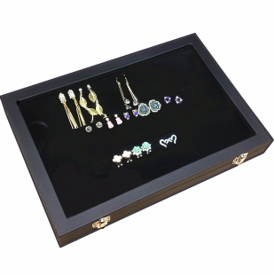 首饰盒大号黑色戒指项链吊坠耳环手饰品收纳盒托盘带盖格子珠宝箱