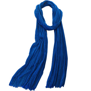 男女细长棉麻围巾春秋冬季百搭薄款装饰护颈围脖长条丝巾纱巾蓝色