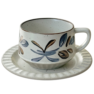 日式复古手作咖啡杯子中古风拿铁杯拉花杯高颜值漂亮陶瓷咖啡杯碟