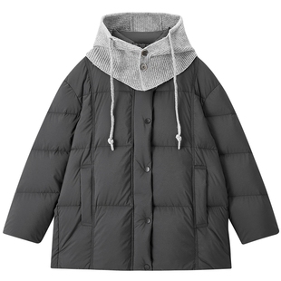 乐町一手长面包羽绒服女装25年冬季新款可脱毛线帽肌理感超轻暖*M