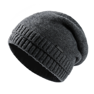 CACUSS纯羊毛帽子男冬季冷帽双帽檐加厚针织帽保暖护耳套头毛线帽