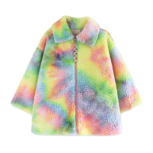 ILOVEJ童装彩虹毛绒外套女童冬仿羊羔绒大衣/JUEOU04
