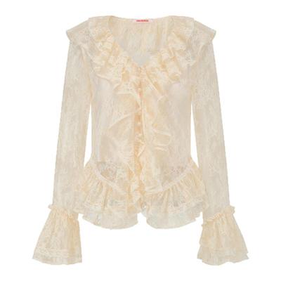 【朴祉禹同款】ORA GENESIS2025年冬季新品时尚蕾丝荷叶边上衣