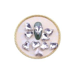 网红银色美甲钻歪桃心长方尖底玻璃钻奢华大钻浅粉色超闪水钻饰品