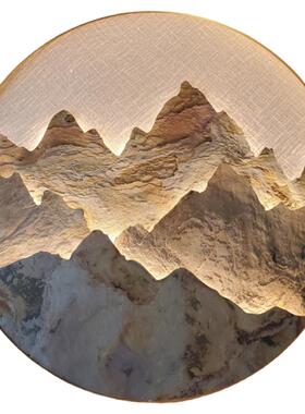 新中式板岩肌理装饰画山形发光