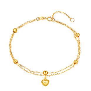 ZJUZ18K金手链玫瑰金女AU750时尚转运珠爱心黄金手镯彩金手链送礼