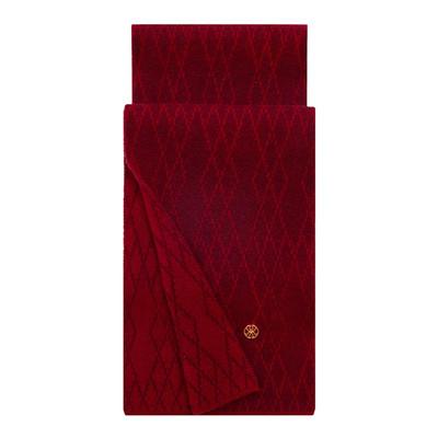 万事利秋冬新款绵羊毛围巾女生保暖红色小围脖针织本命年新年礼物