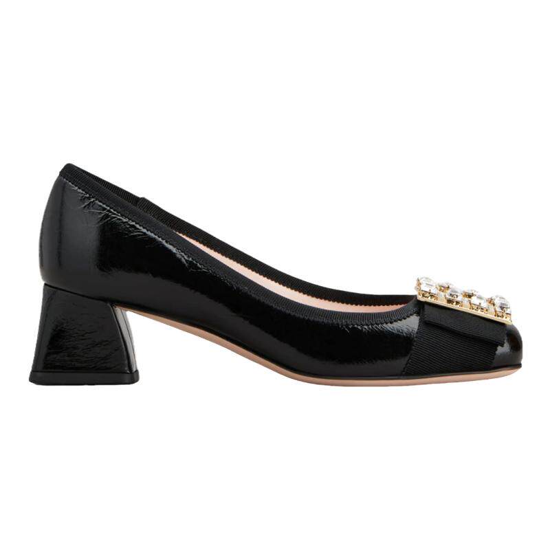 RogerVivier/罗杰维维亚女士高跟鞋漆皮罗缎水晶搭扣几何跟新款