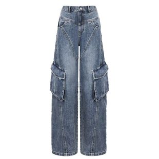 王心凌薛凯琪同款美式复古工装牛仔裤女直筒宽松显瘦百搭阔腿裤子